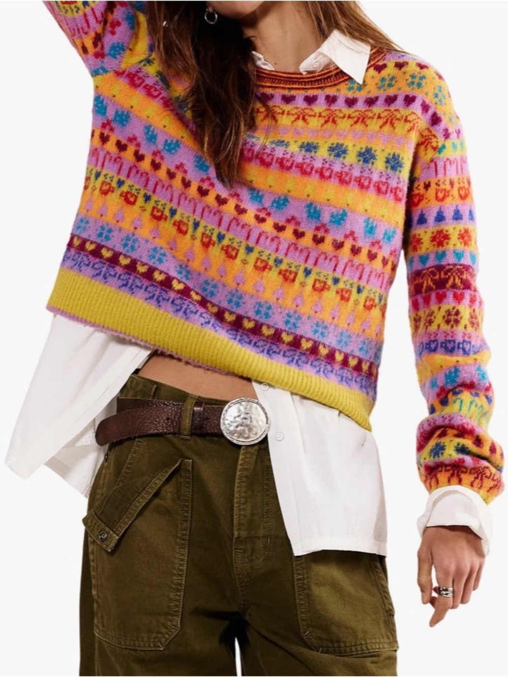 Free People Favorite Things Mixed Print Wool Blend Sweater Size Large